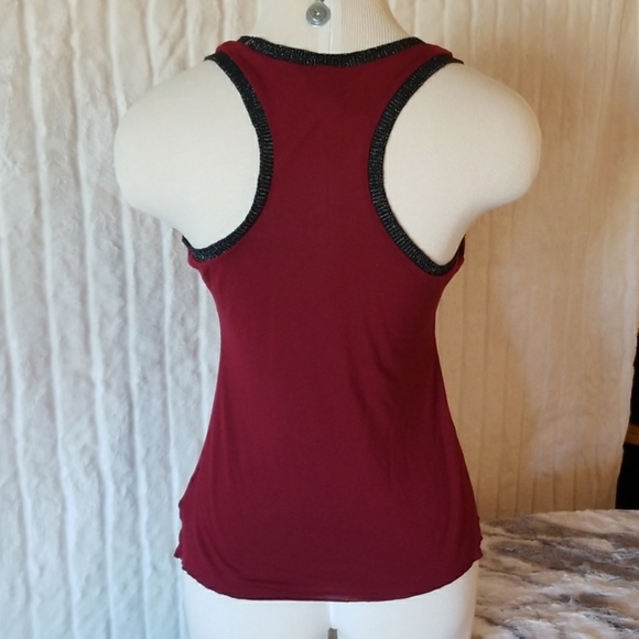 GUESS // burgundy ruffle tank sparkly detail - Picture 3 of 8